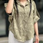 شومیز زنانه جنس کسمه رنگ زیتونی